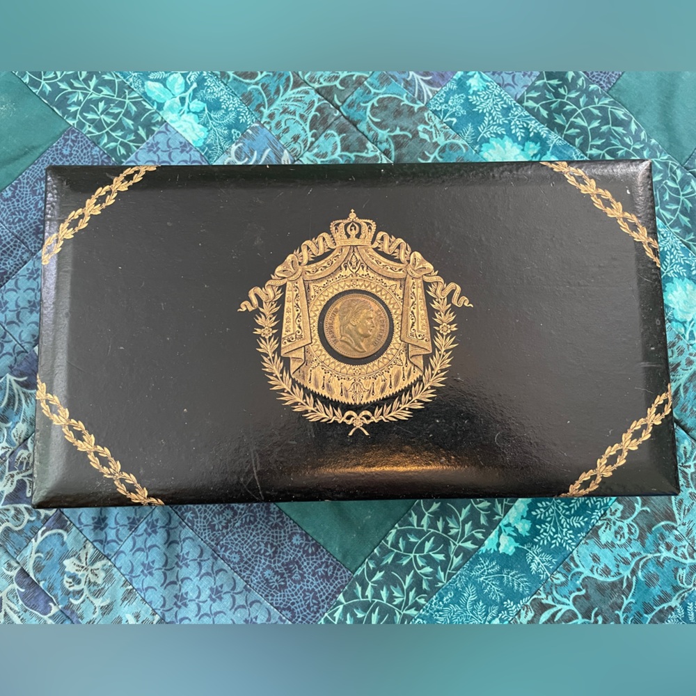 Swank Vintage Empereur Napoleon Coin Jewelry Box Black with Red Velvet Interior